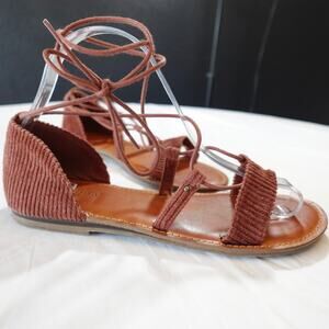 American Eagle‎ Sandals Size 8 Corduroy Flat Strappy Gladiator Ankle Wrap Spice